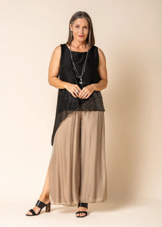 Silk Top with Sequinned Hem - Black