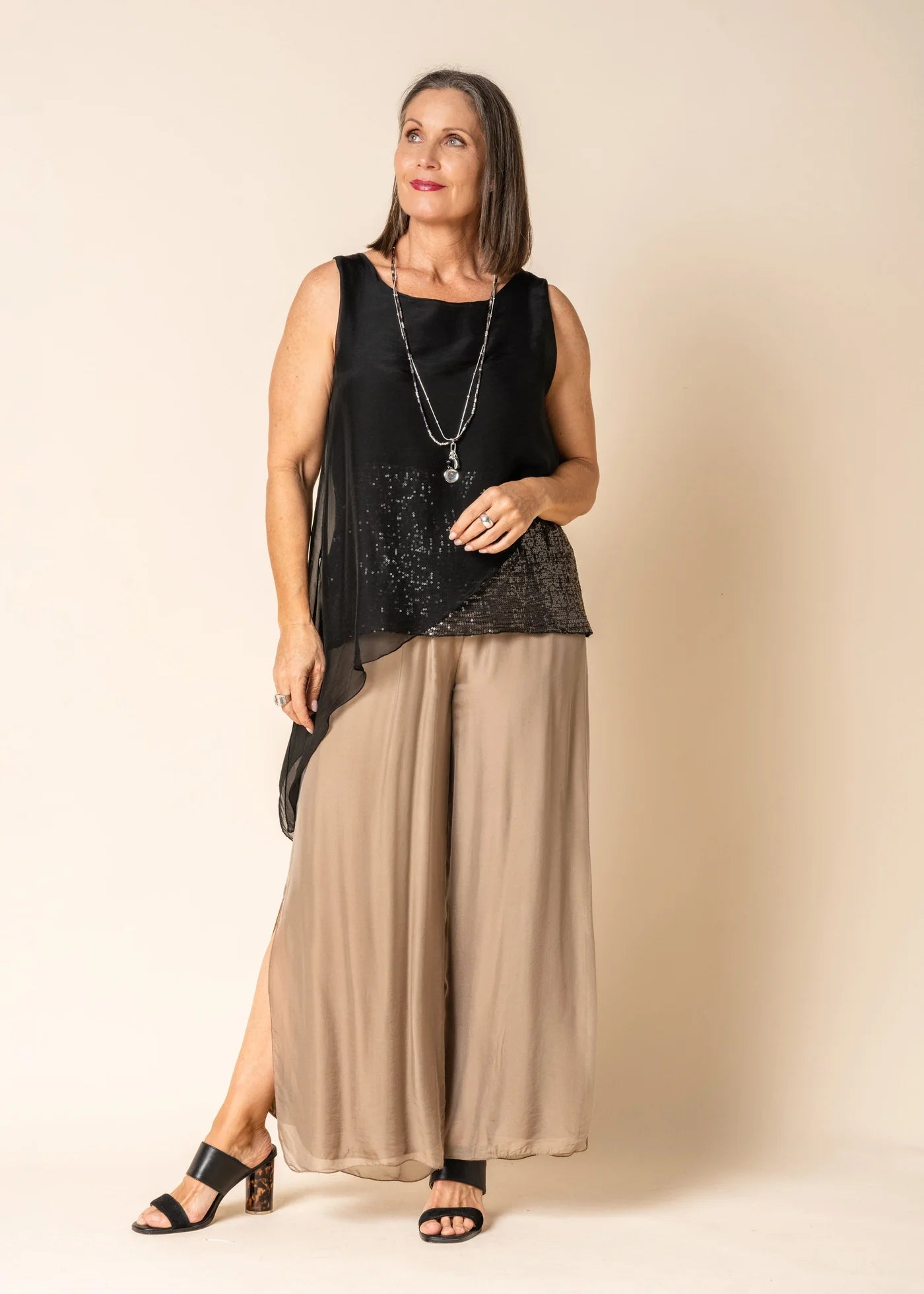 Silk Top with Sequinned Hem - Black