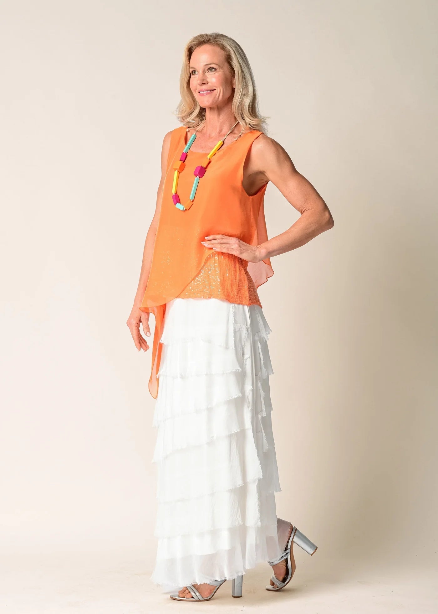 Silk Top with Sequinned Hem - Orange