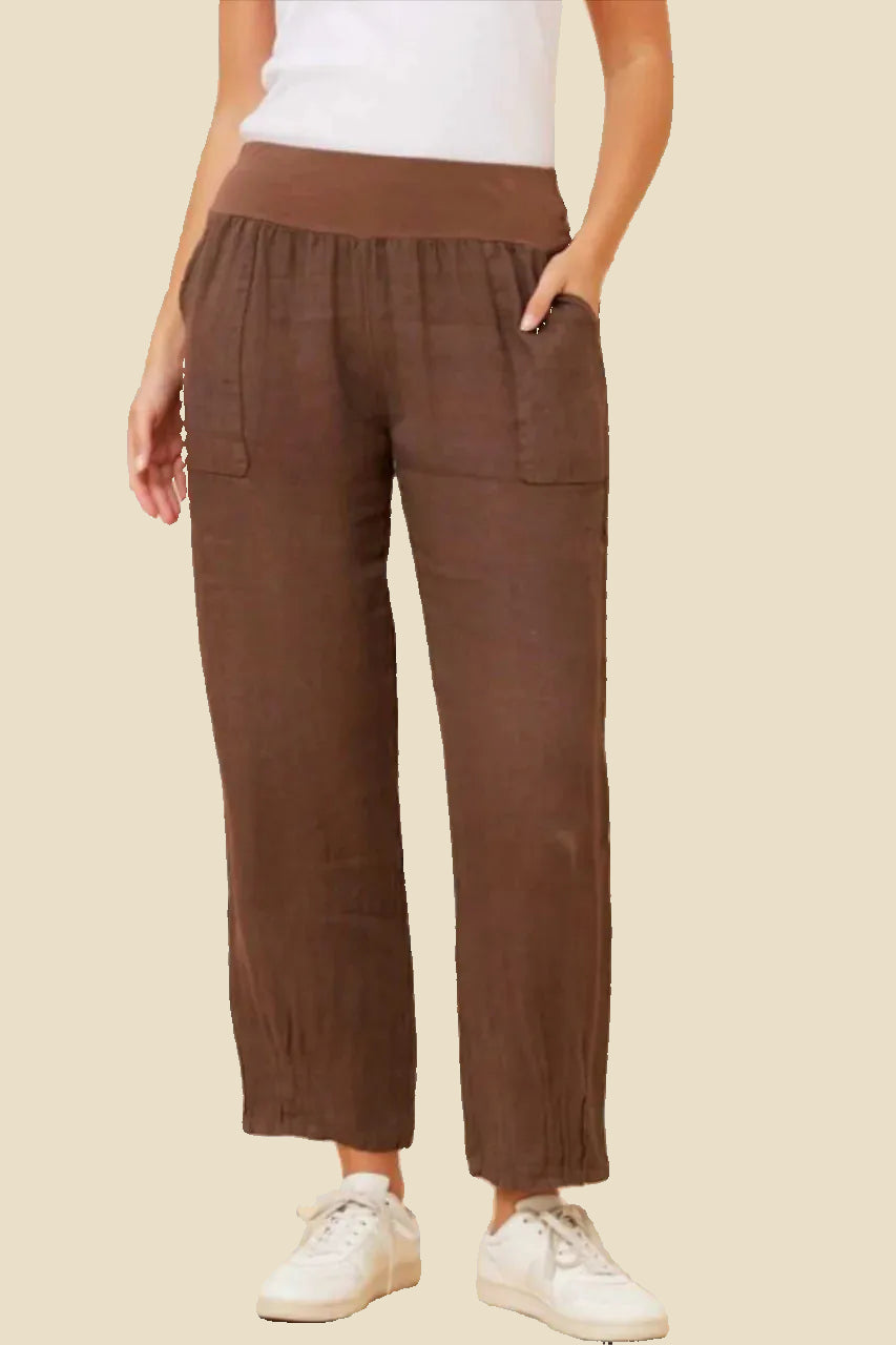 Bottega Tapered Linen Pants - Chocolate