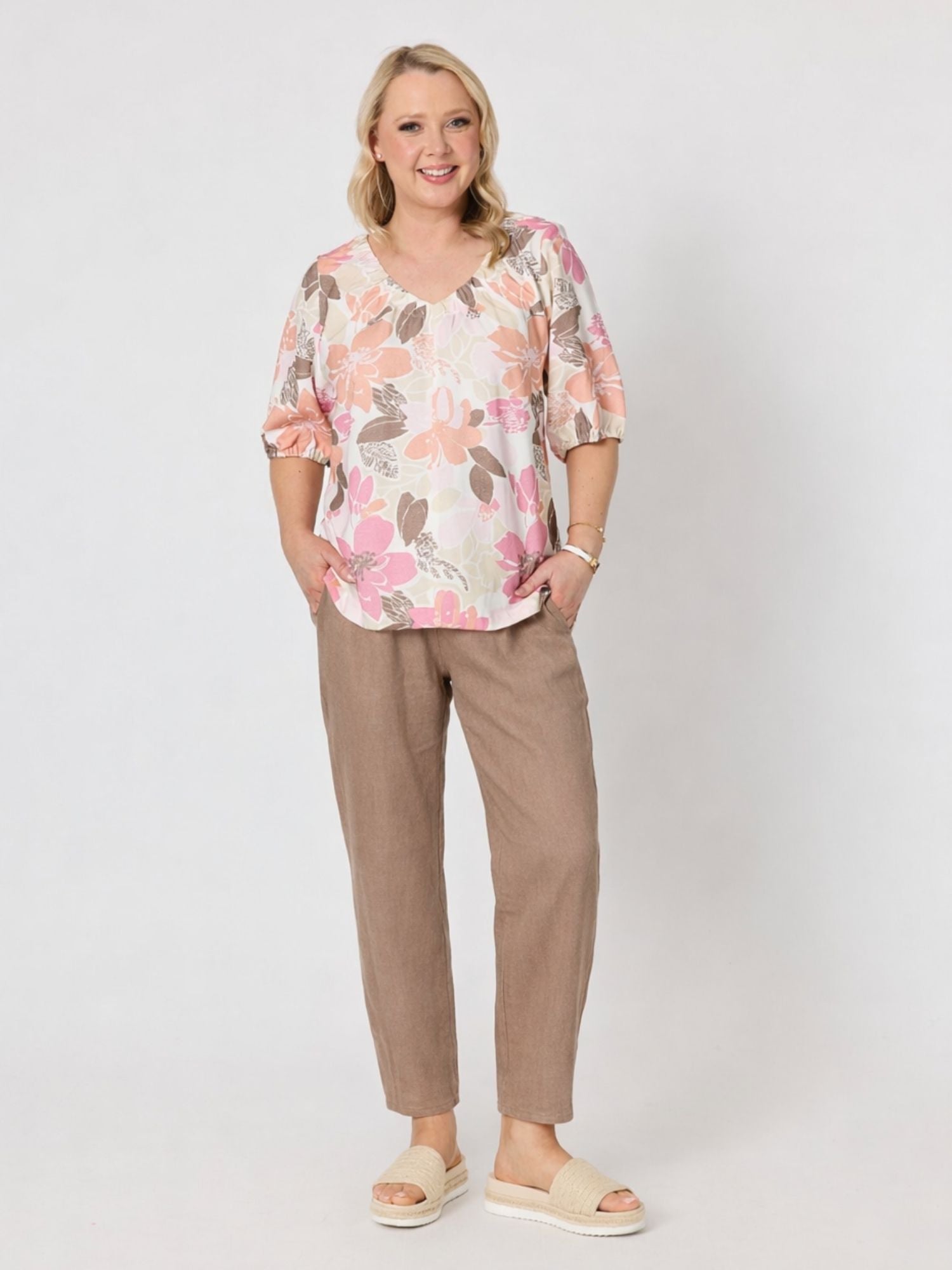 Sarah Linen Pant - Mocha