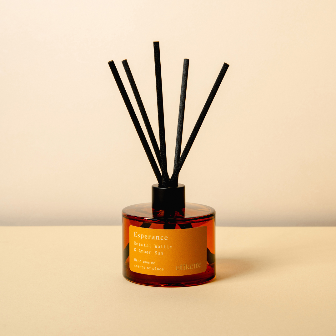 Esperance Eco Reed Diffuser in Coastal Wattle & Amber Sun by Etikette