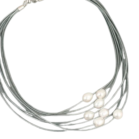 7-Strand Pearl Necklace - Grey