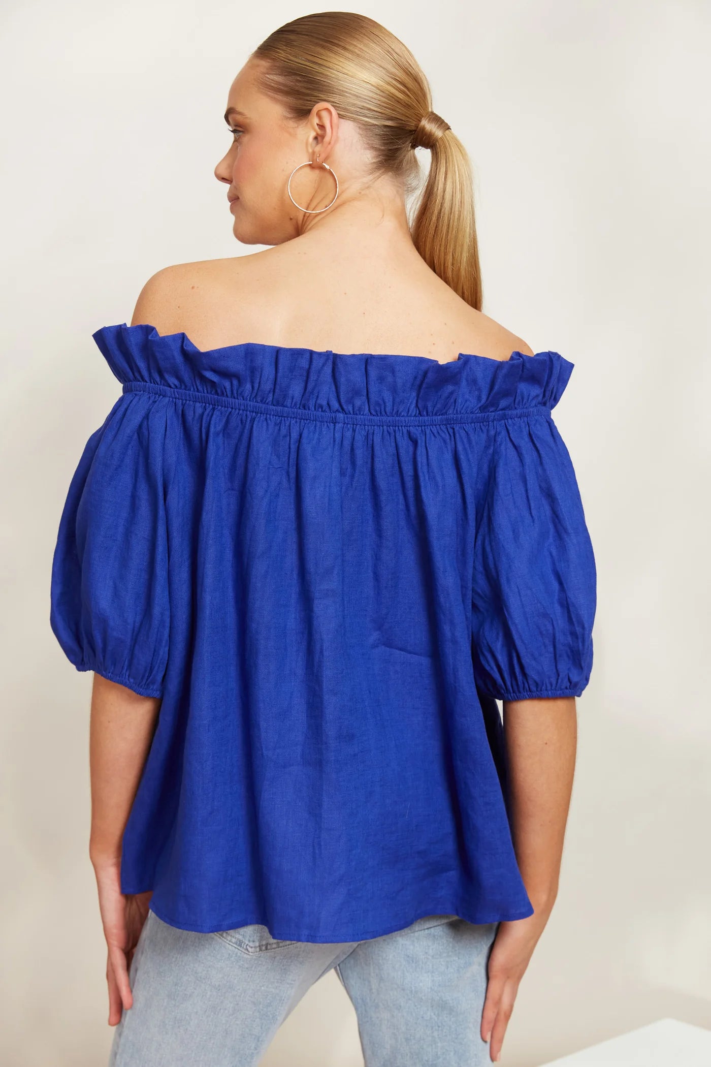 Linen Ruched Top - Blue