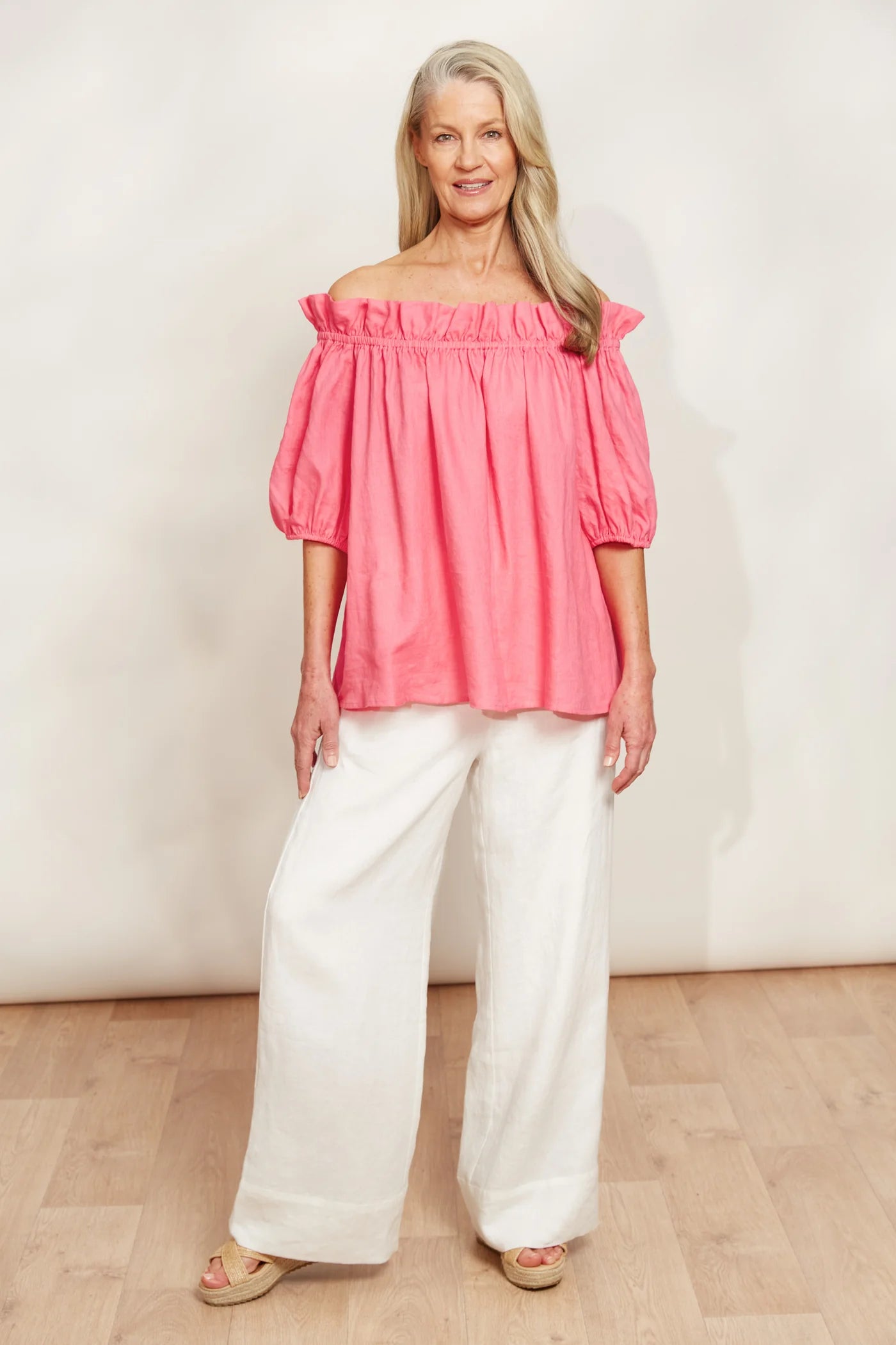 Linen Ruched Top - Pink