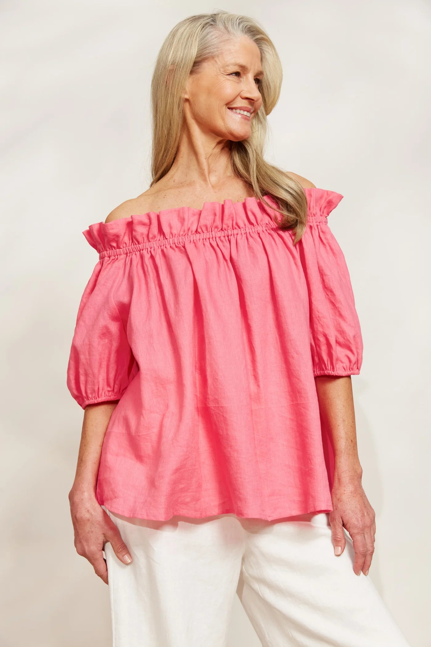 Linen Ruched Top - Pink