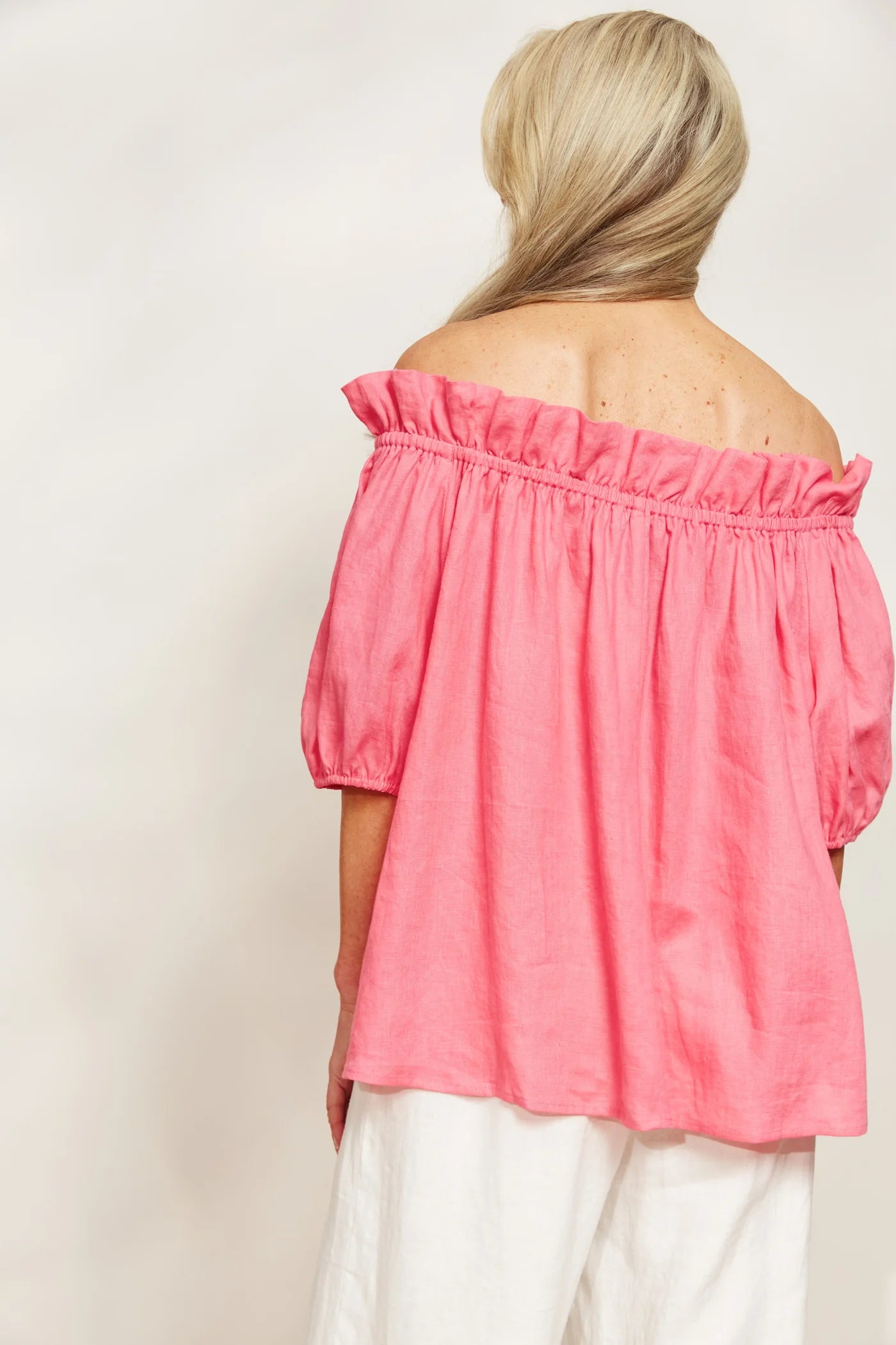 Linen Ruched Top - Pink