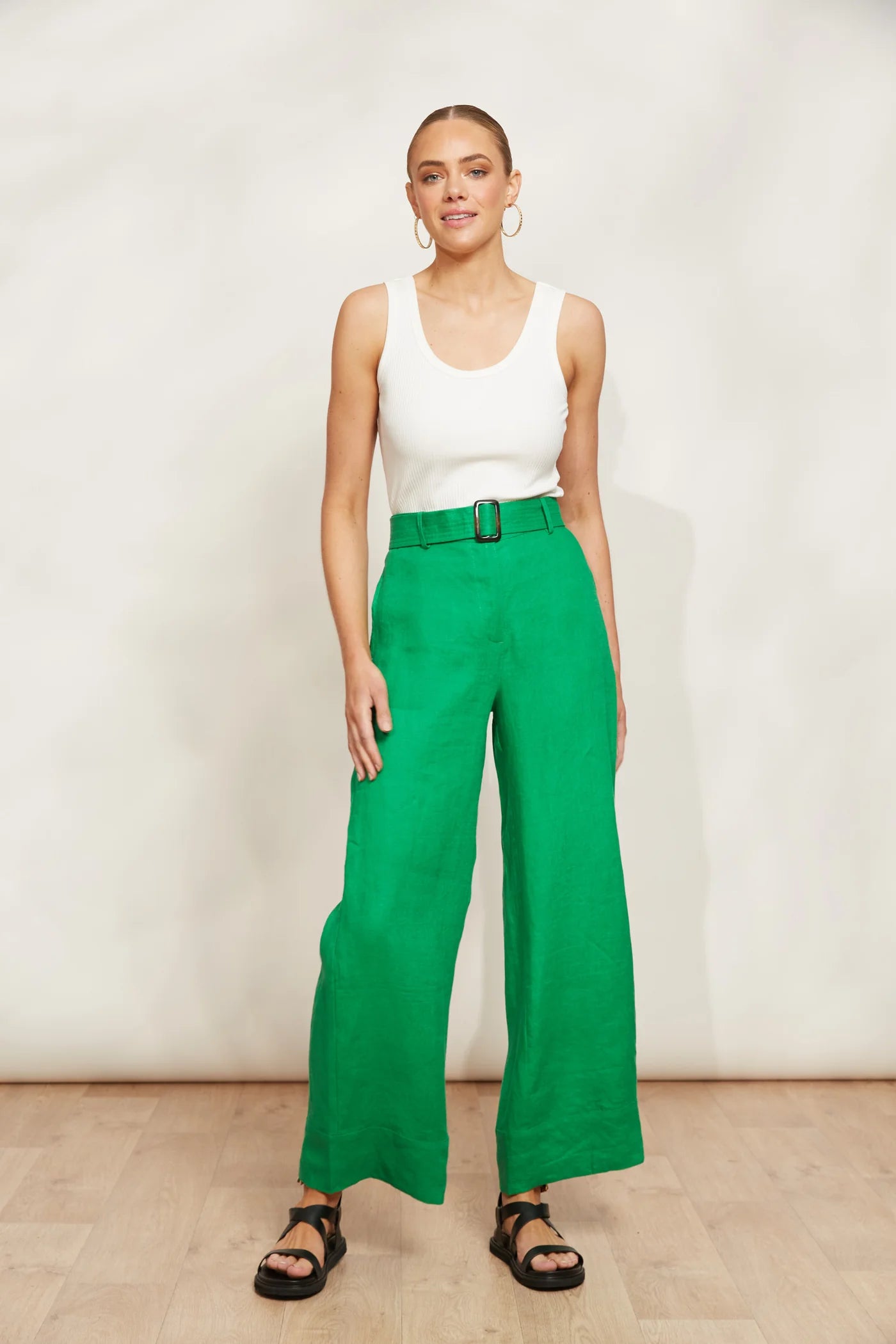 High-Waisted Linen Pants - Green