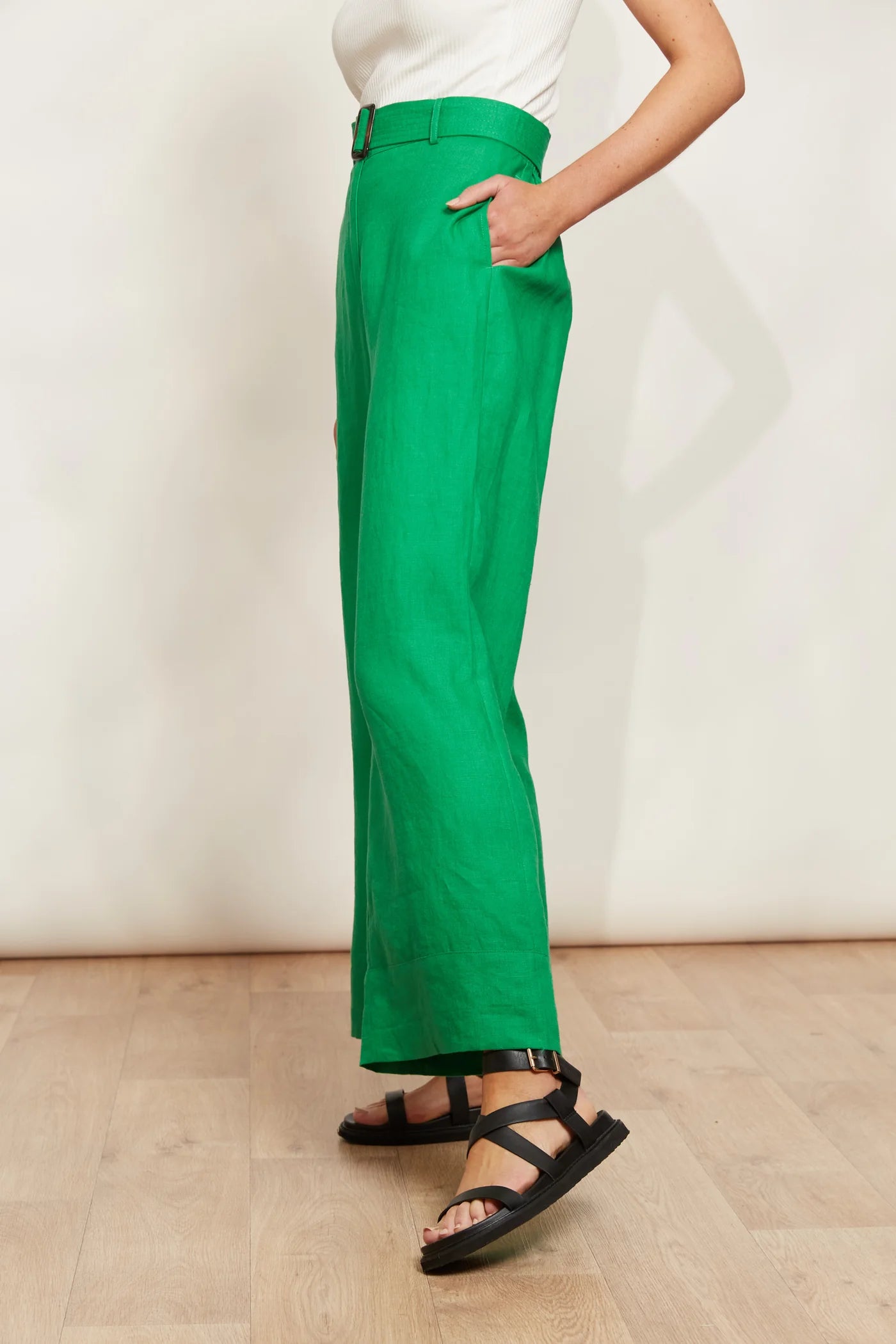 High-Waisted Linen Pants - Green