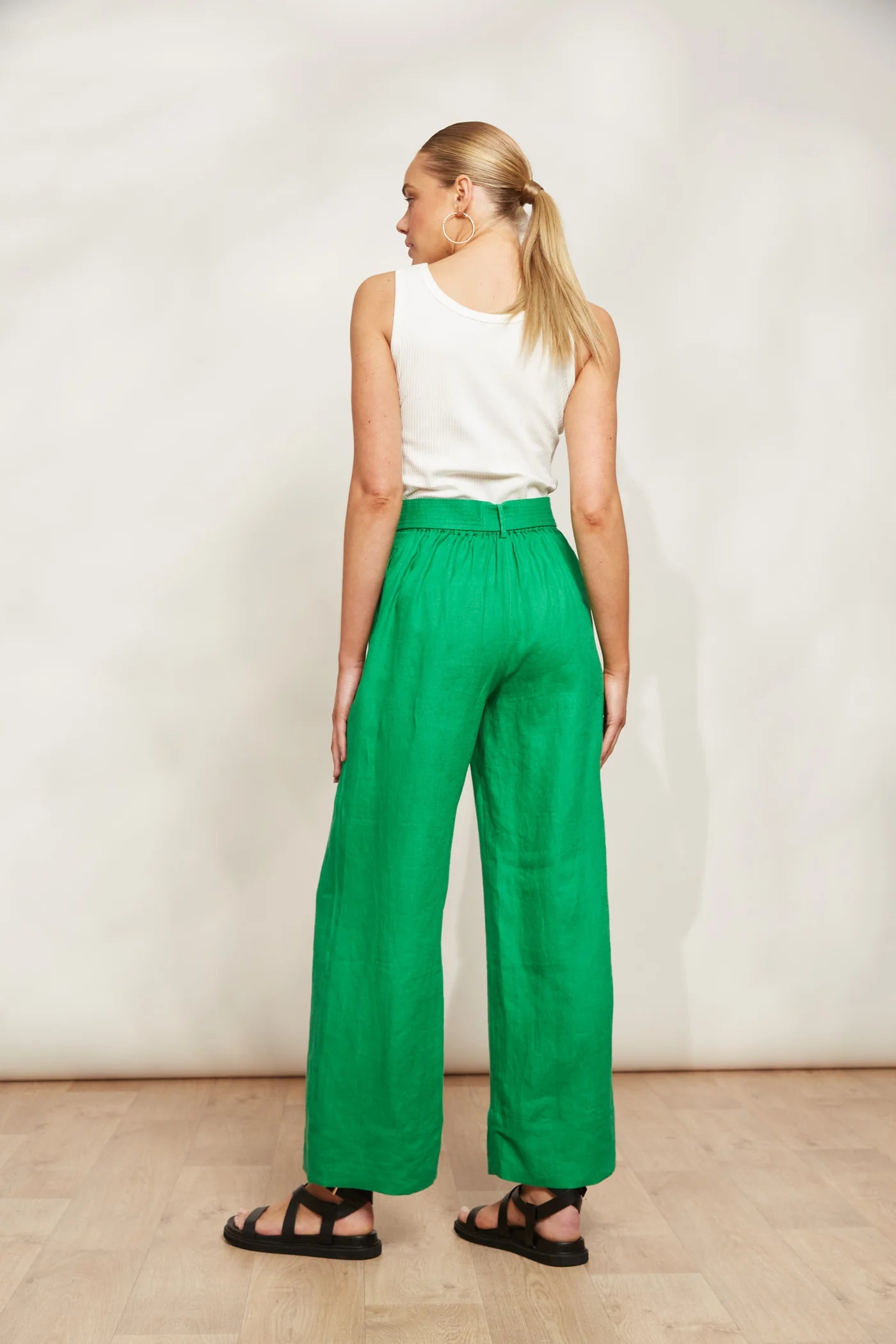 High-Waisted Linen Pants - Green