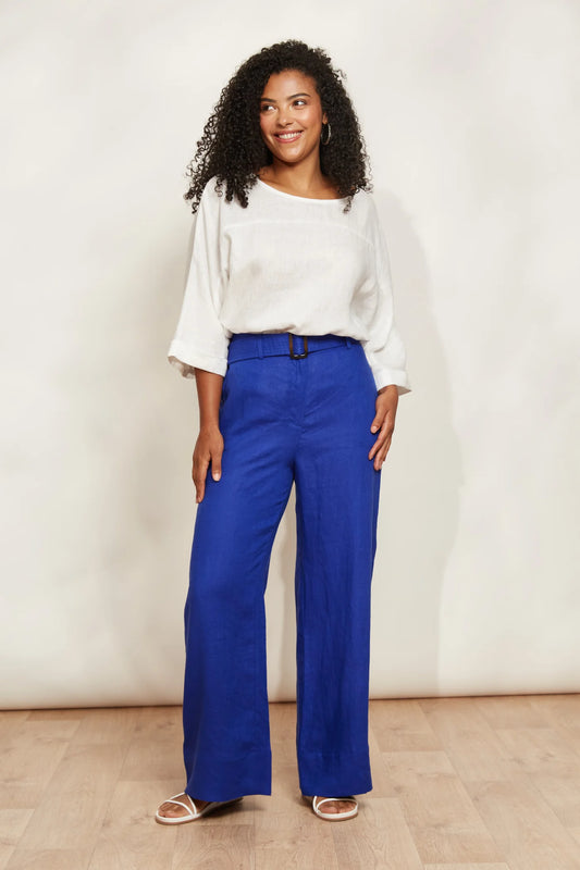 High-Waisted Linen Pants - Blue