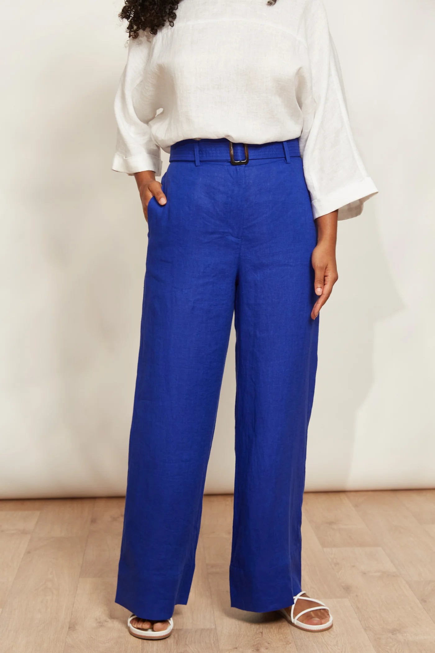 High-Waisted Linen Pants - Blue