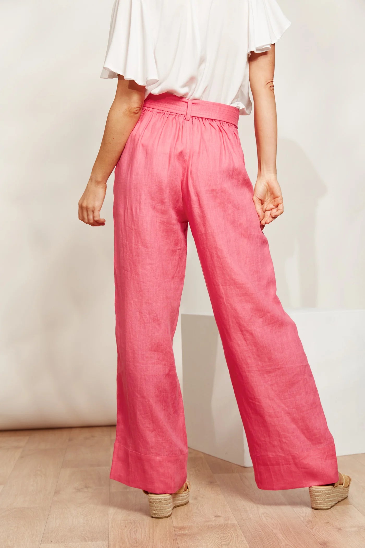 High-Waisted Linen Pants - Pink