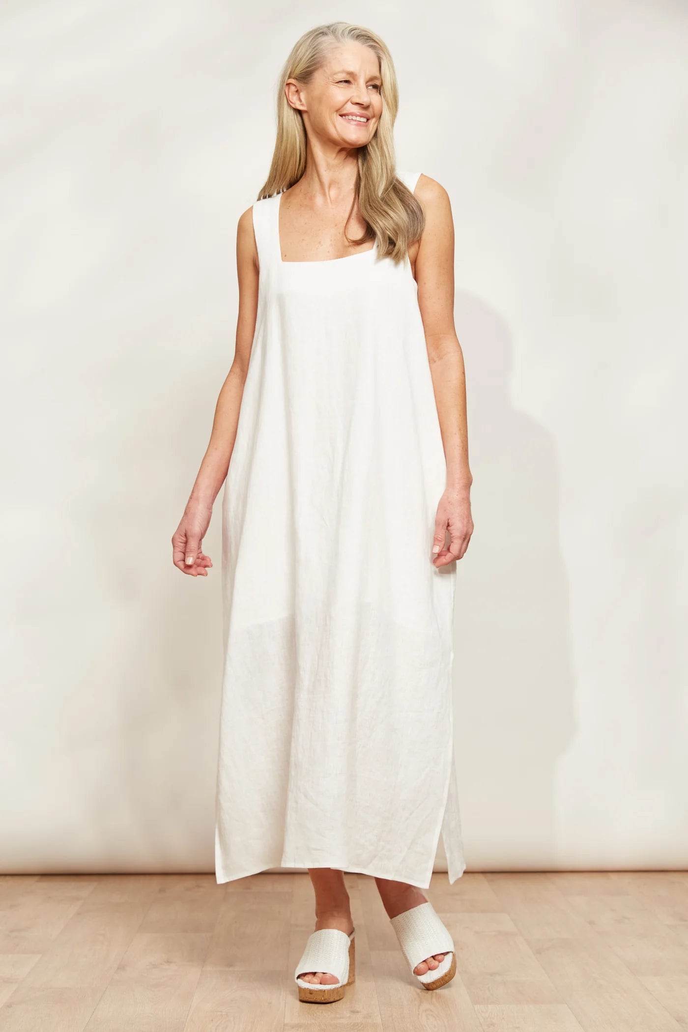 Linen Tank Dress - White