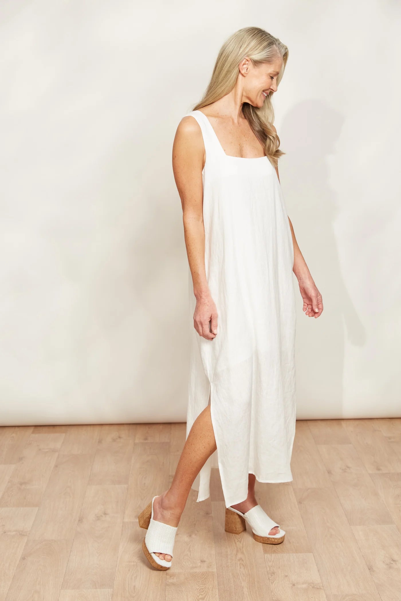 Linen Tank Dress - White