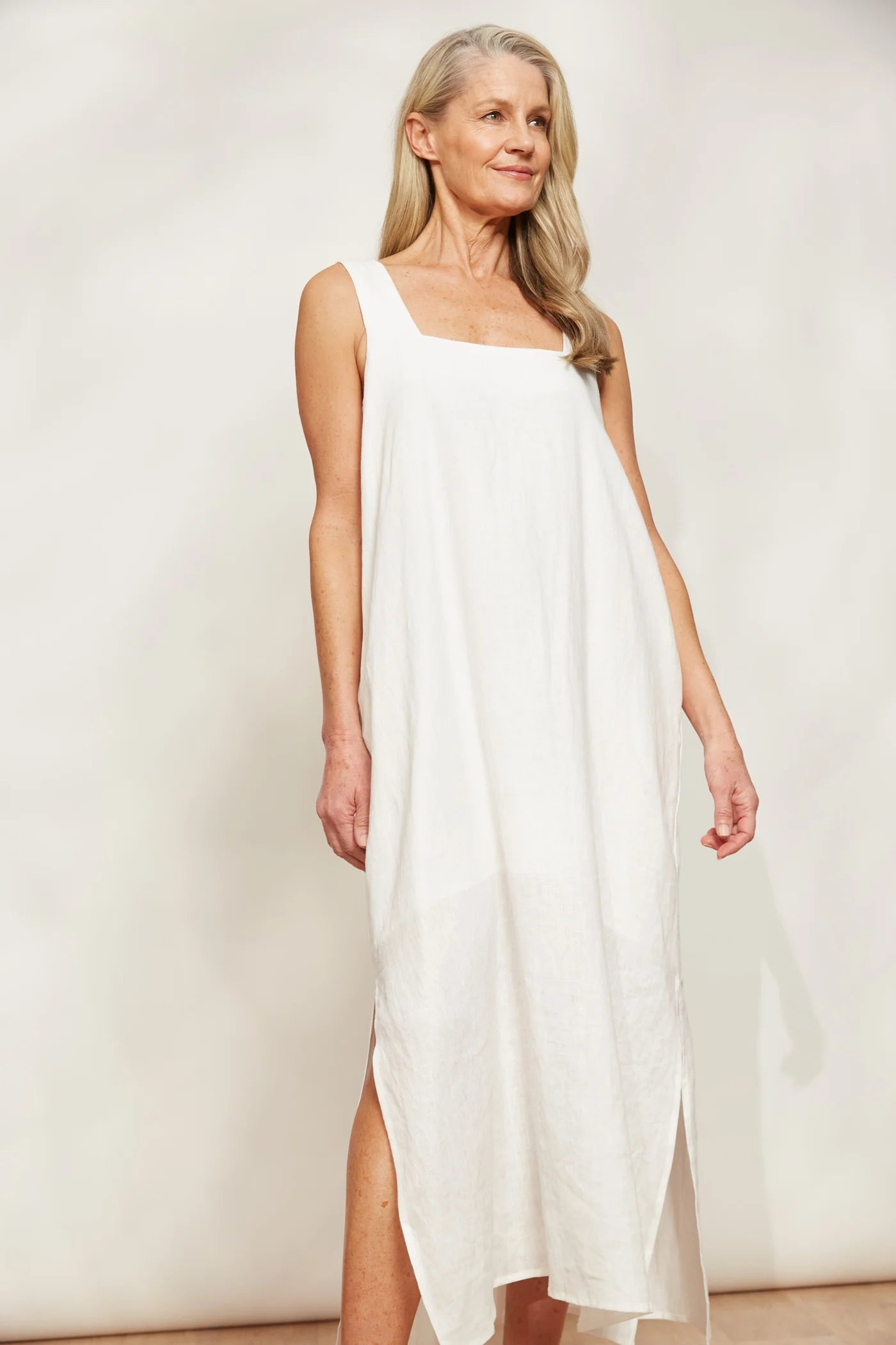 Linen Tank Dress - White