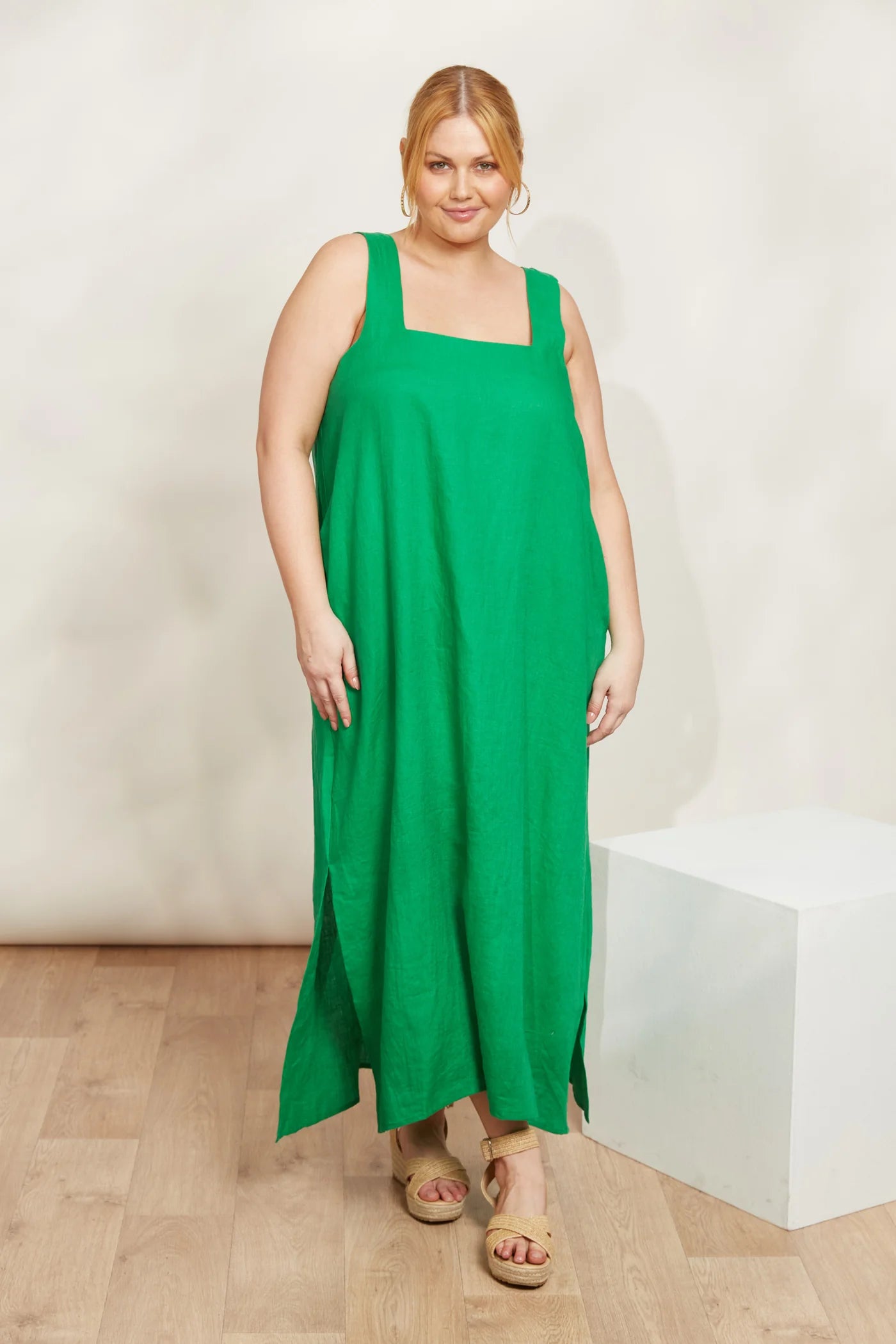 Linen Tank Dress -  Green