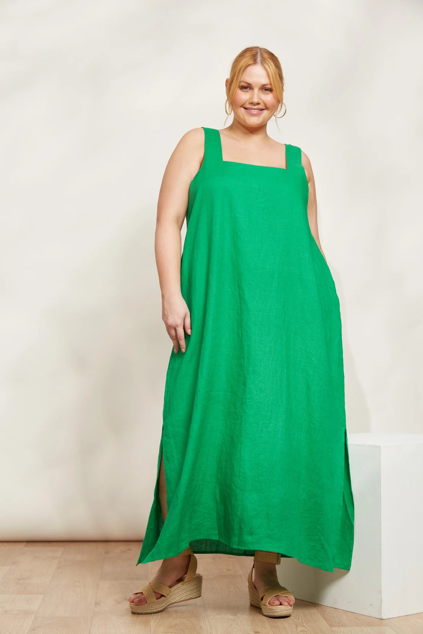 Linen Tank Dress -  Green