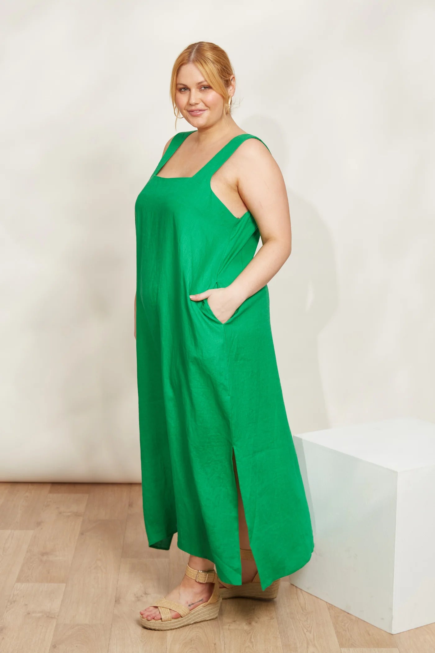 Linen Tank Dress -  Green