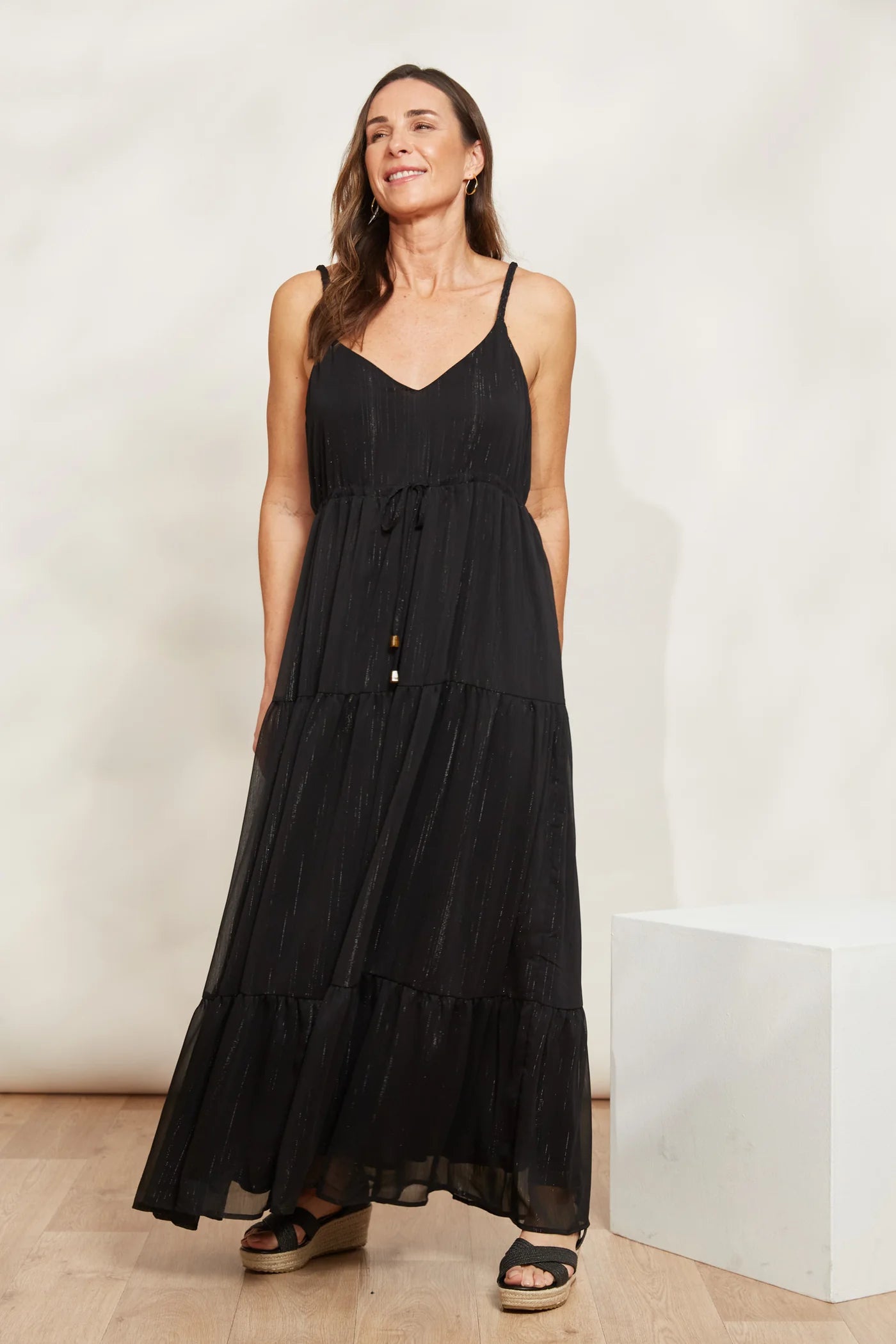 Shimmering Tank Maxi Dress - Black