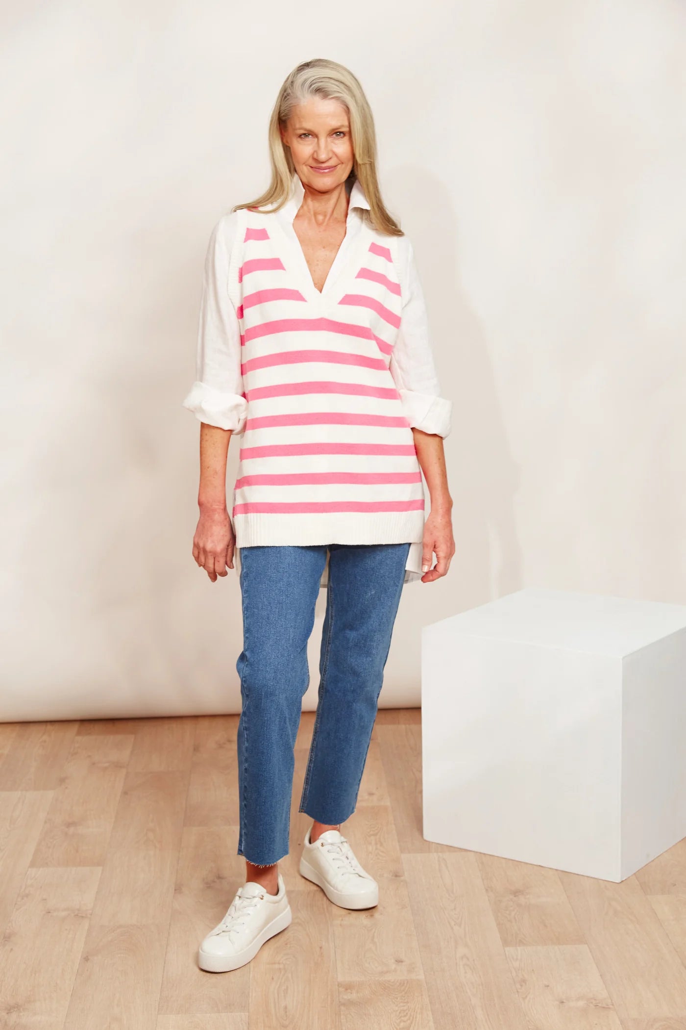 Striped Knit Vest - Pink