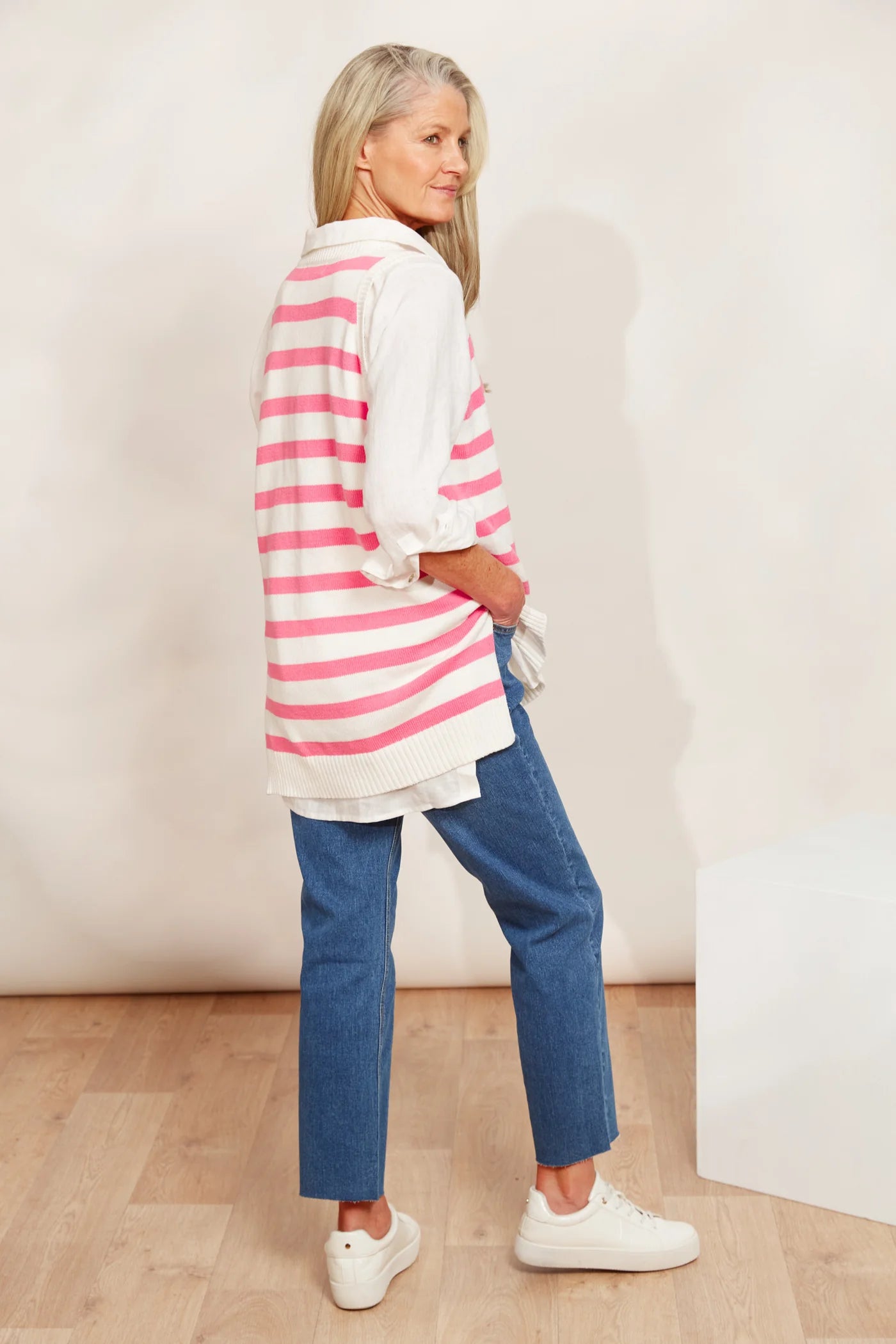 Striped Knit Vest - Pink