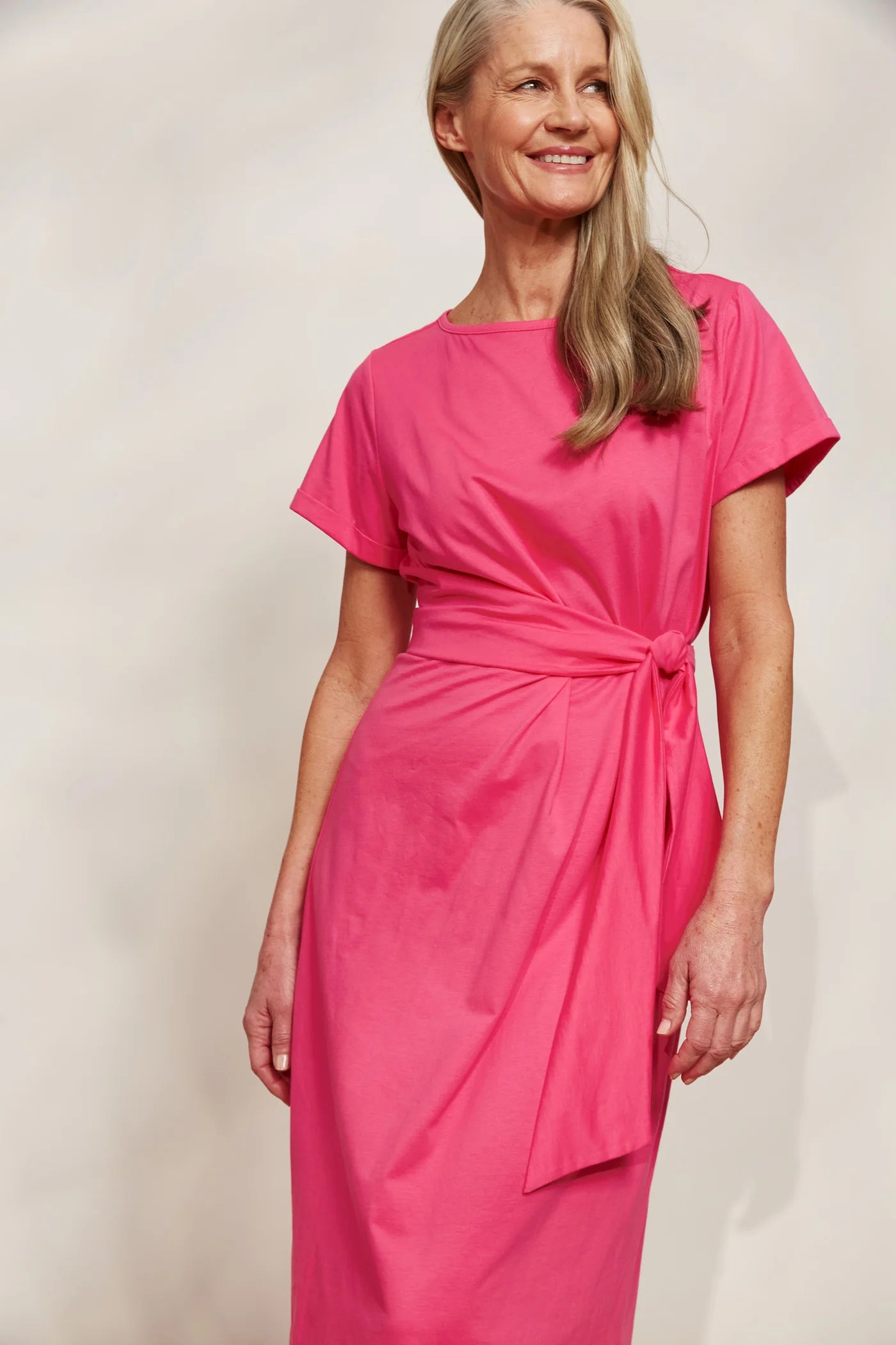 Mock Wrap Tie Dress - Pink