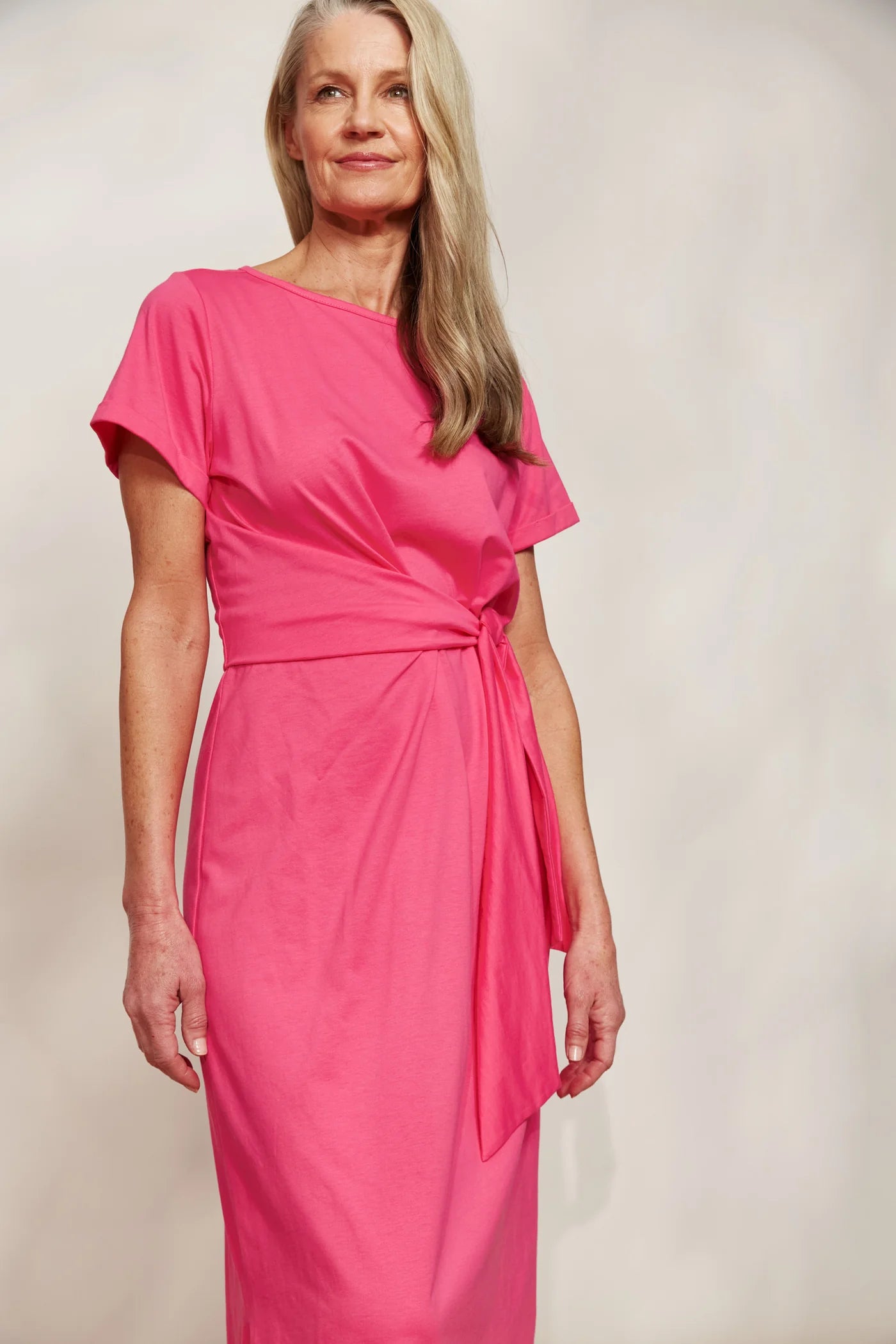 Mock Wrap Tie Dress - Pink