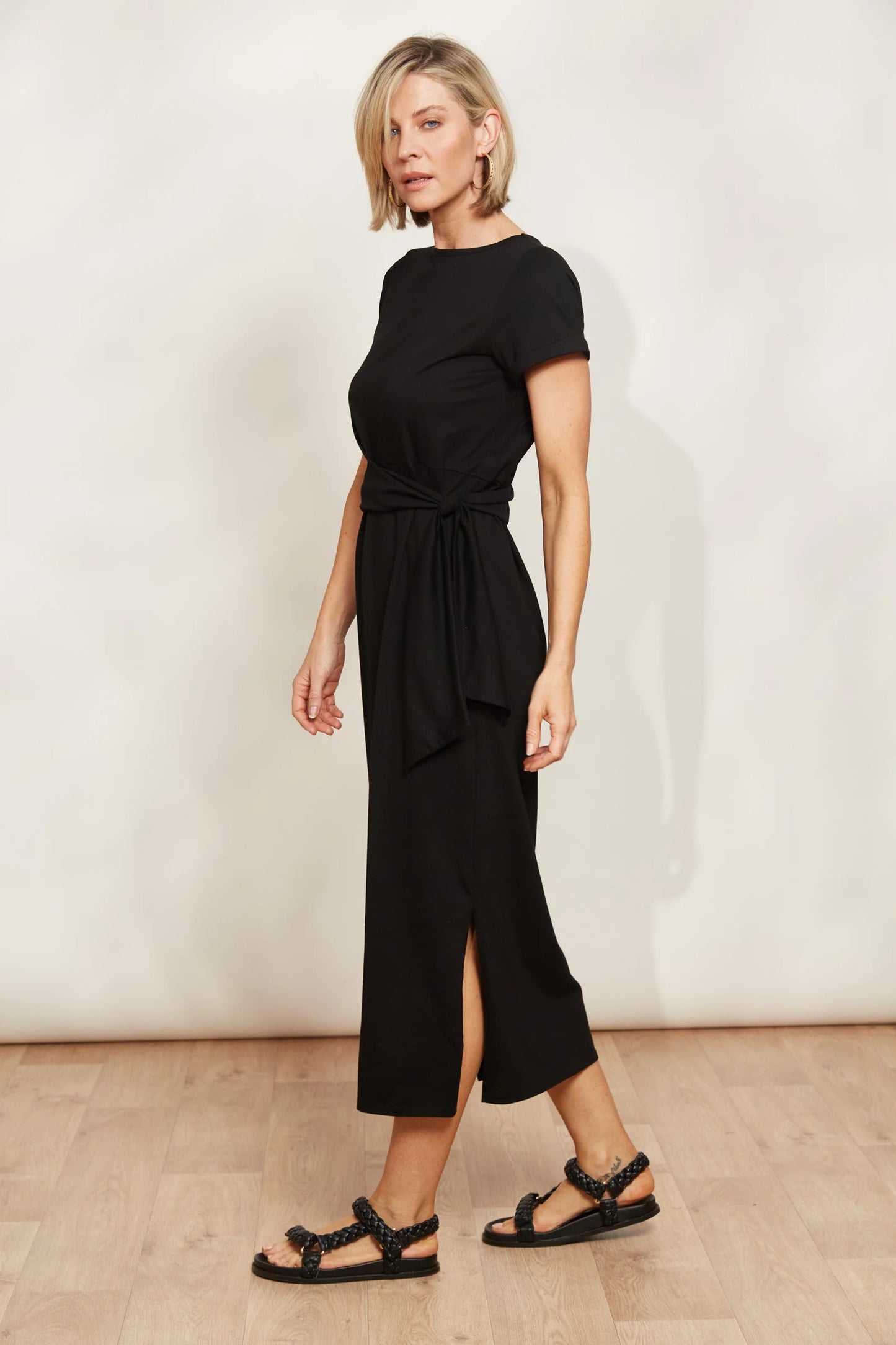 Mock Wrap Tie Dress - Black