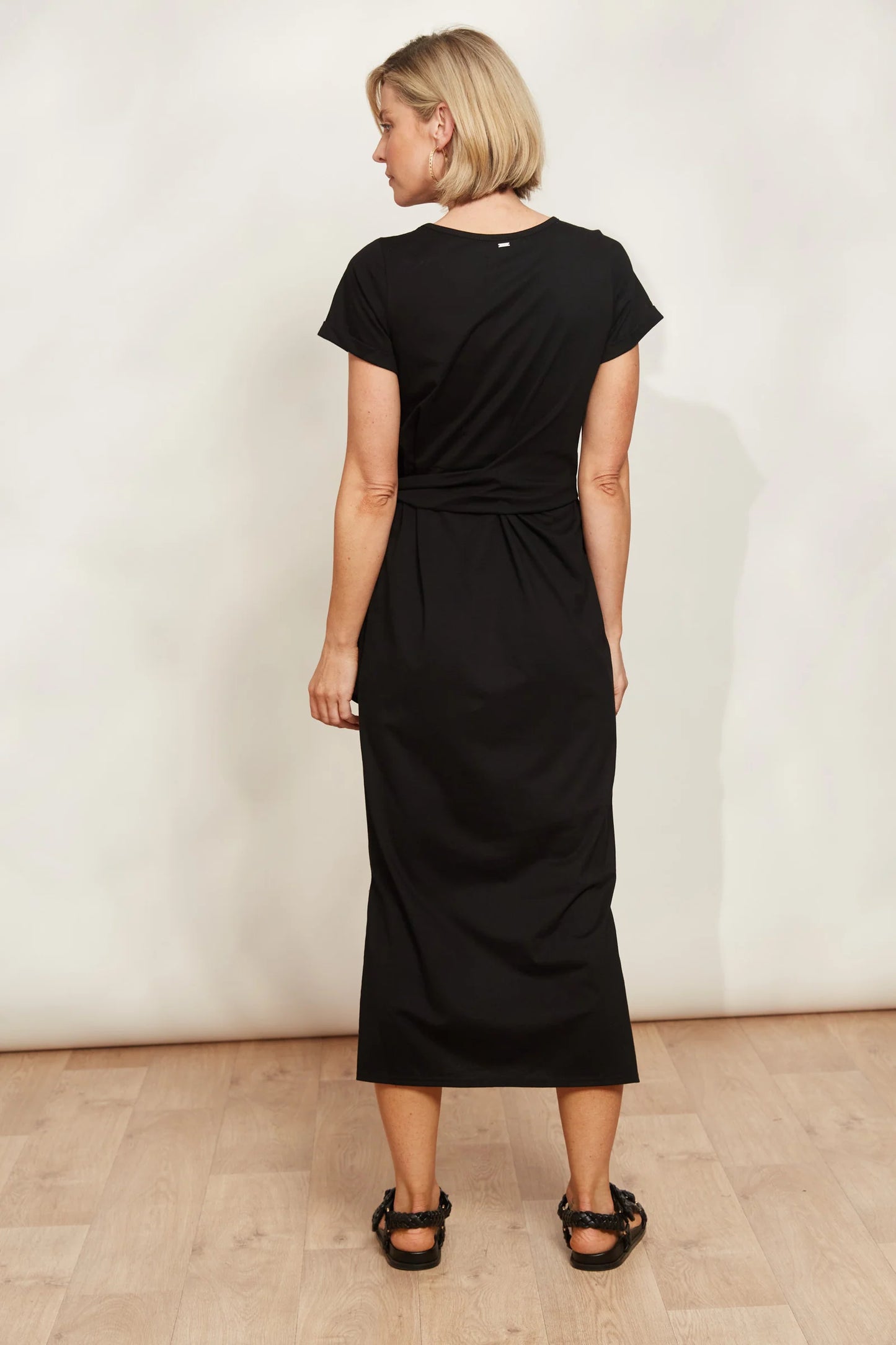 Mock Wrap Tie Dress - Black