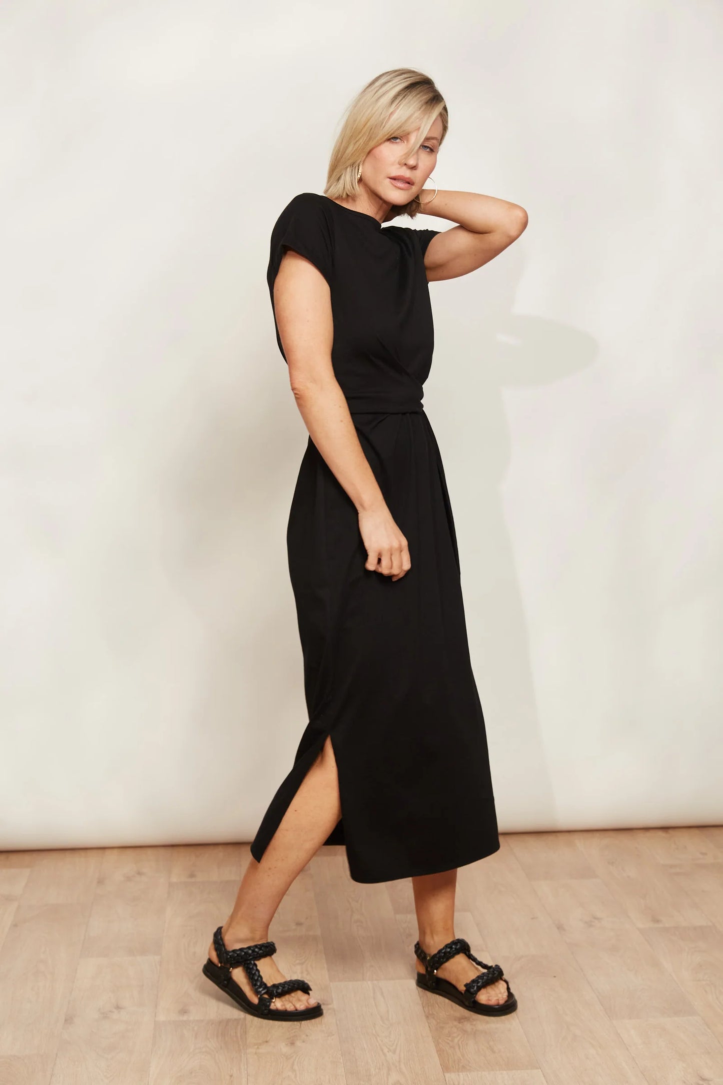 Mock Wrap Tie Dress - Black