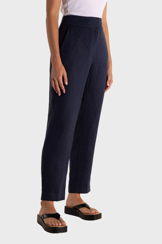 Relaxed Fit Linen Pants - Navy