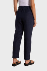 Relaxed Fit Linen Pants - Navy