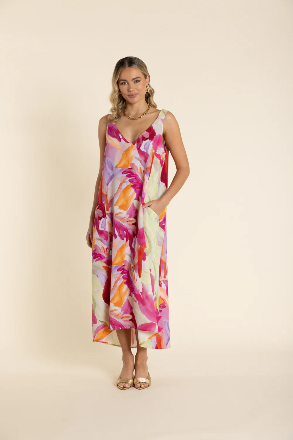Paradise Pink Strappy V-Neck Dress