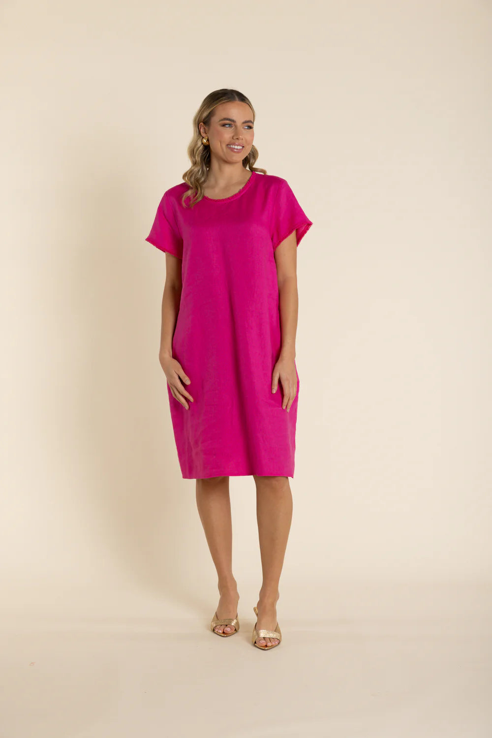 Linen Frill Trim Dress