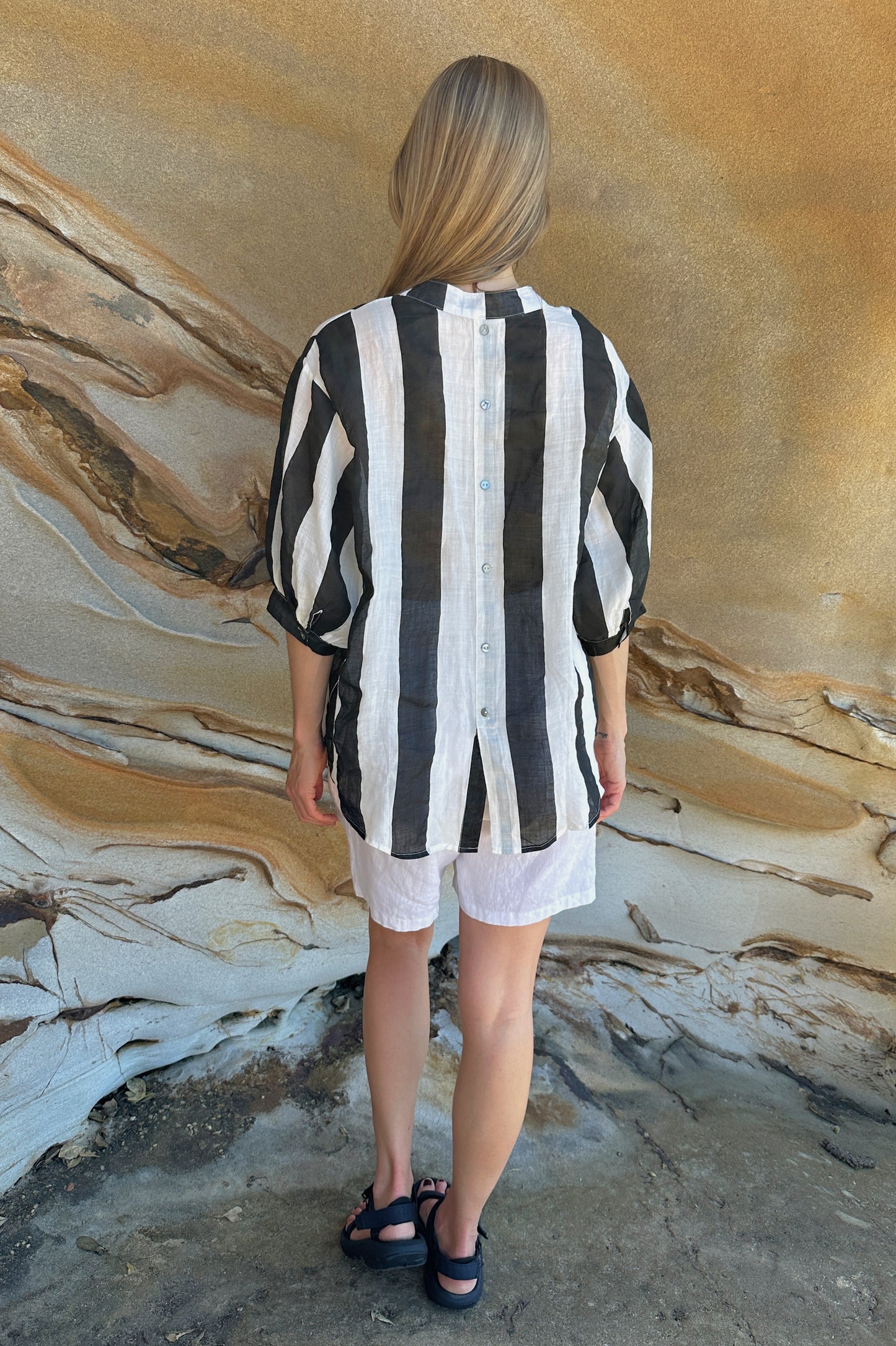 Striped Linen Blouse - Black & White