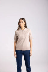 Zip Knit Polo – Chic Zip-Up Collar Top