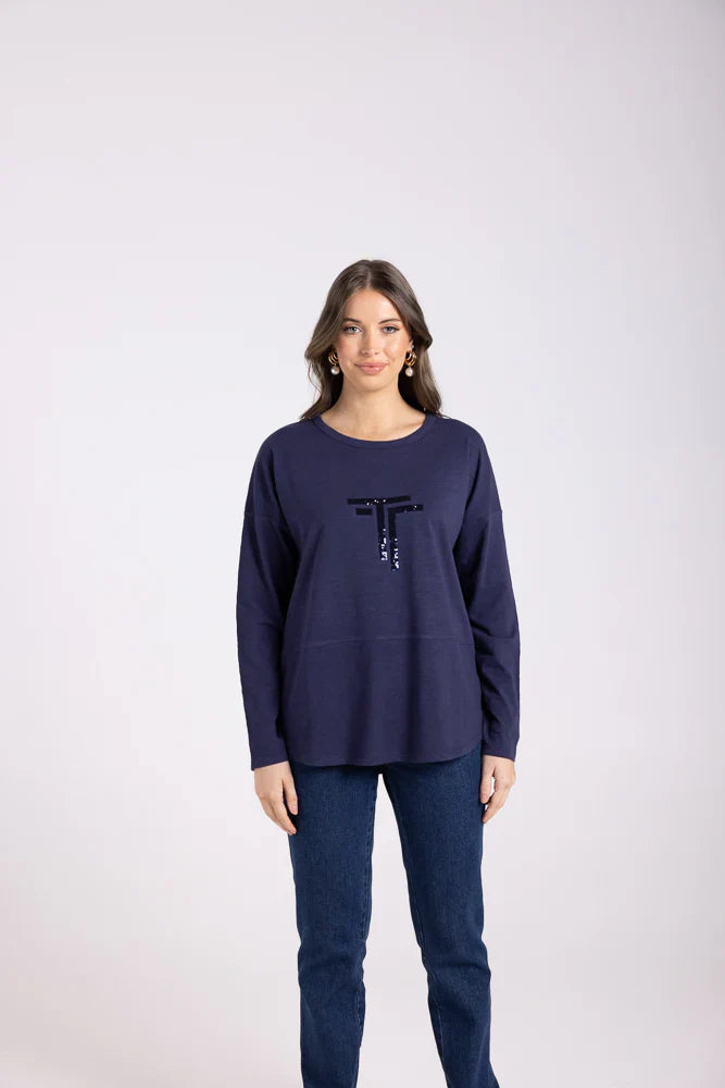 Logo Sequin Crew Long Sleeve Top
