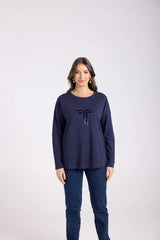 Logo Sequin Crew Long Sleeve Top