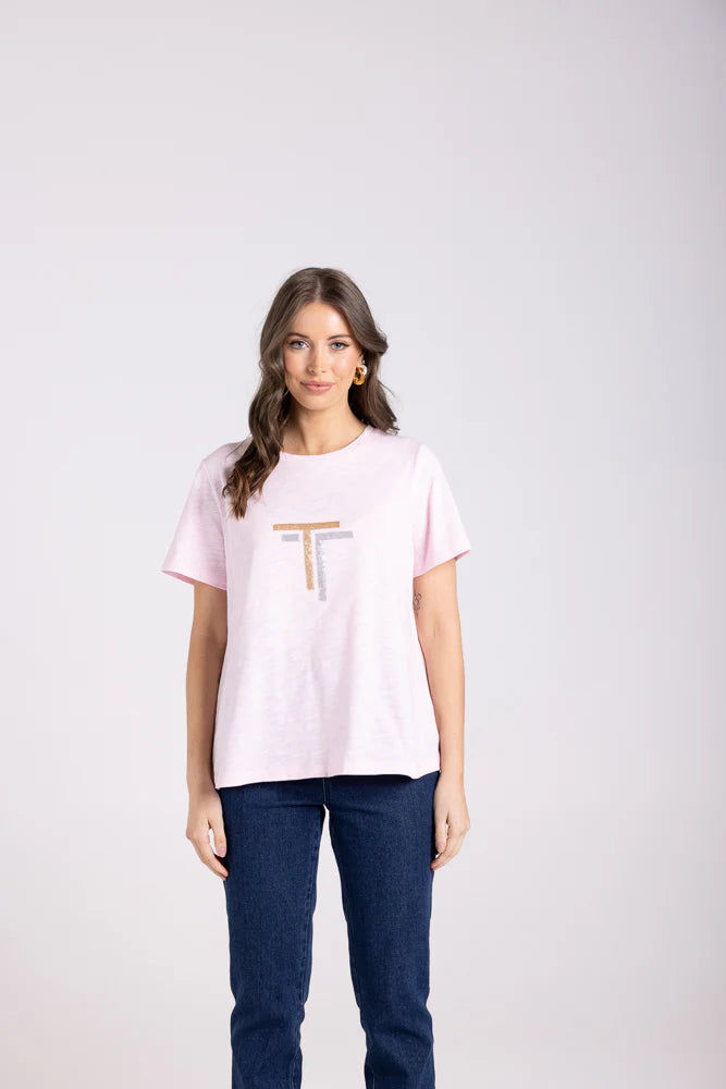 Two T's Crew T-Shirt with Gold & Silver Sequins