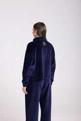 Two T's French Navy velour jacket styled view