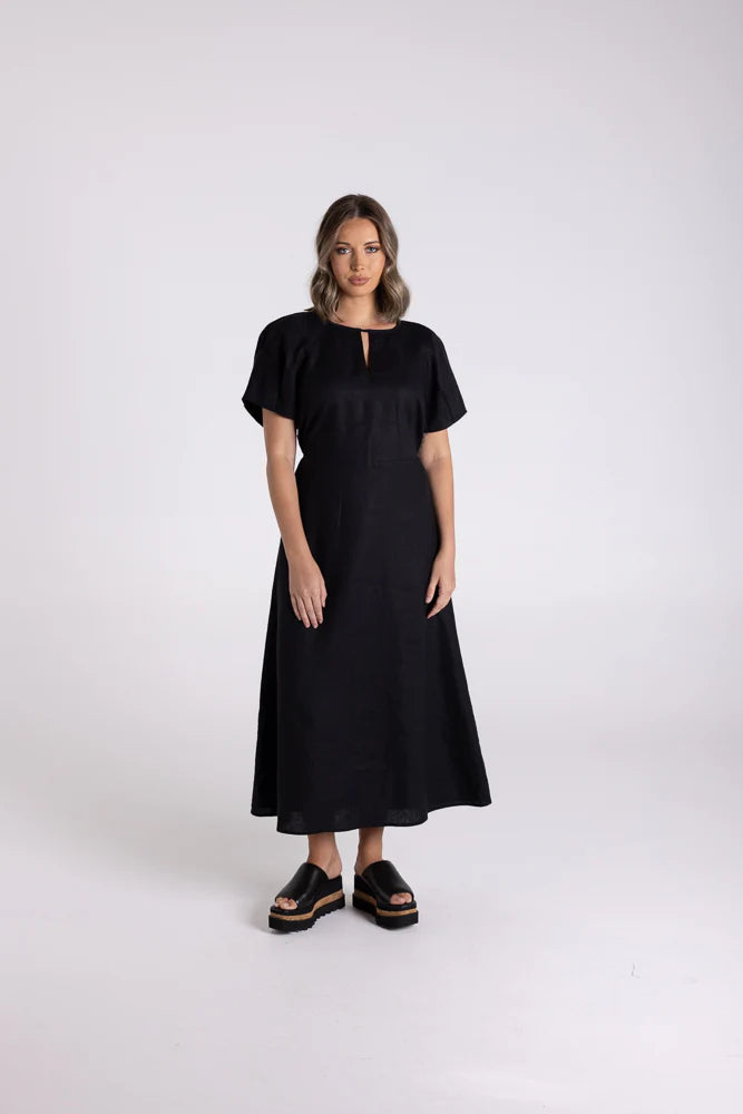 Two-T's Linen Midi Dress - Black