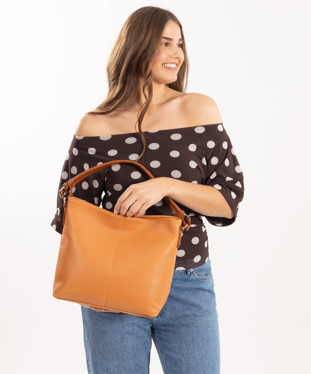 Sassy Duck Tegan Shoulder Bag in Tan detail view