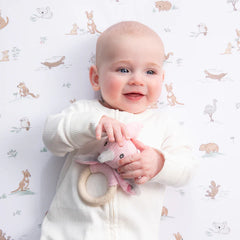 Galah Knitted Rattle with Silicone Teether