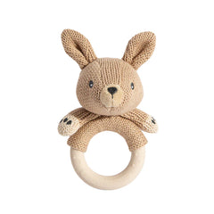 Kangaroo Knitted Rattle with Silicone Teether