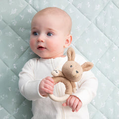 Kangaroo Knitted Rattle with Silicone Teether