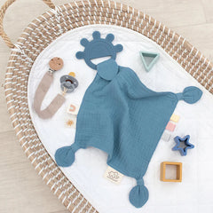 Muslin Comforter with Detachable Silicone Teether - Blue