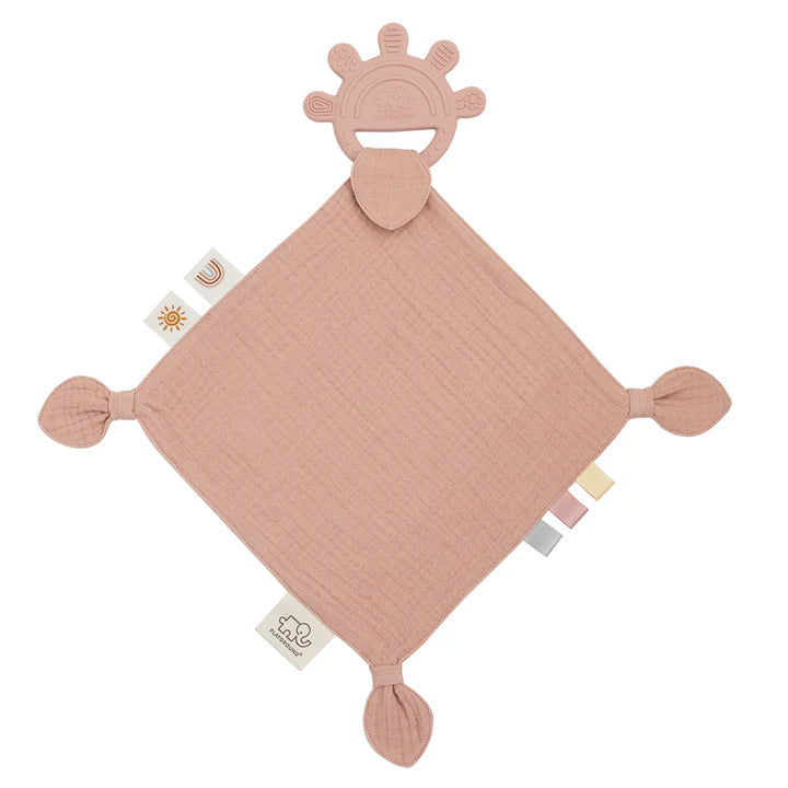 Muslin Comforter with Detachable Silicone Teether - Rose