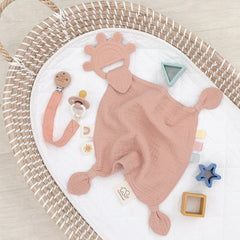 Muslin Comforter with Detachable Silicone Teether - Rose