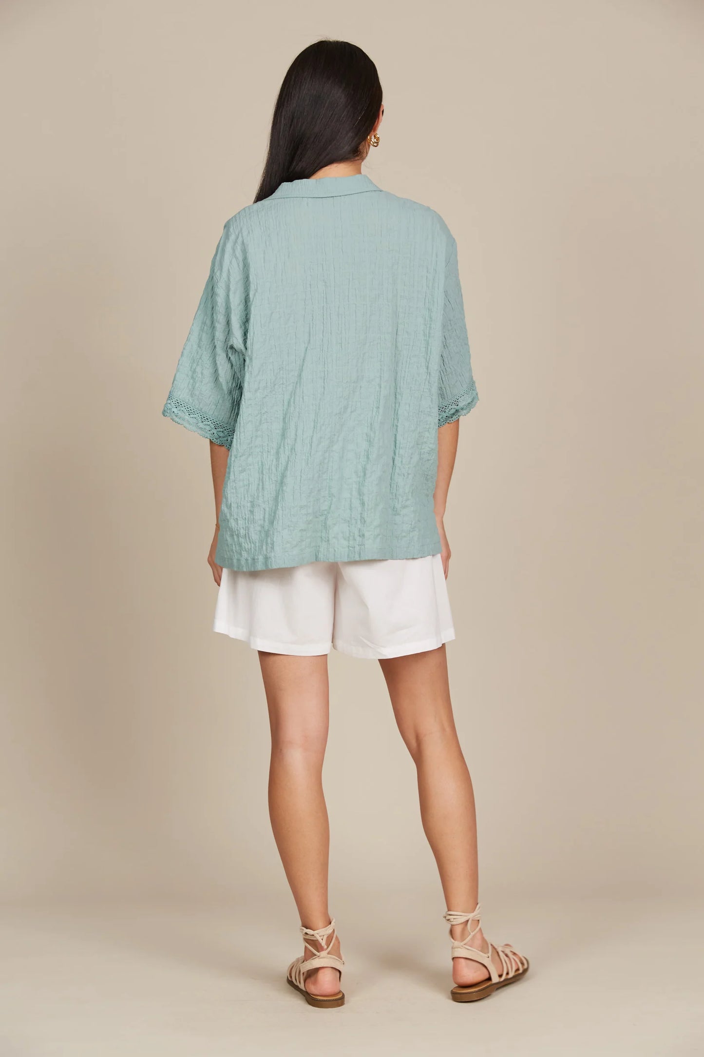 Fleur Lace Detail Shirt - Seafoam